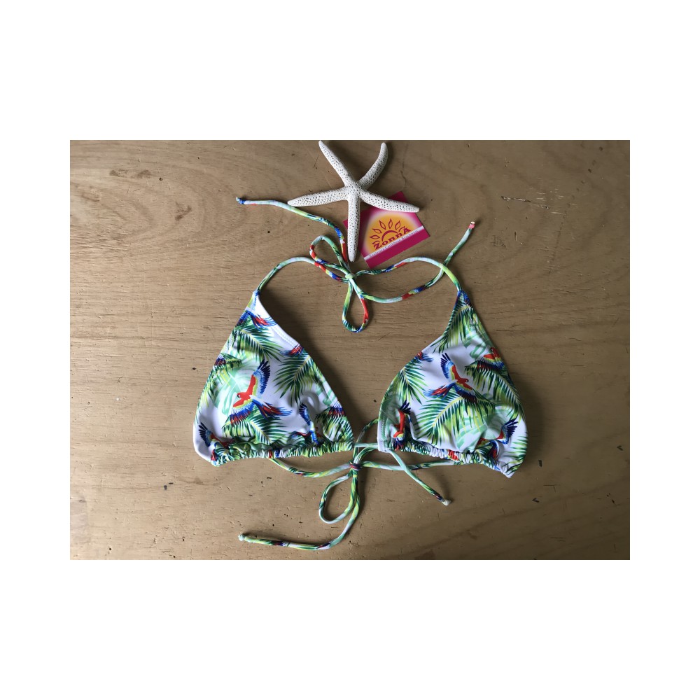 Green/white parrot Triangle Bikini Top