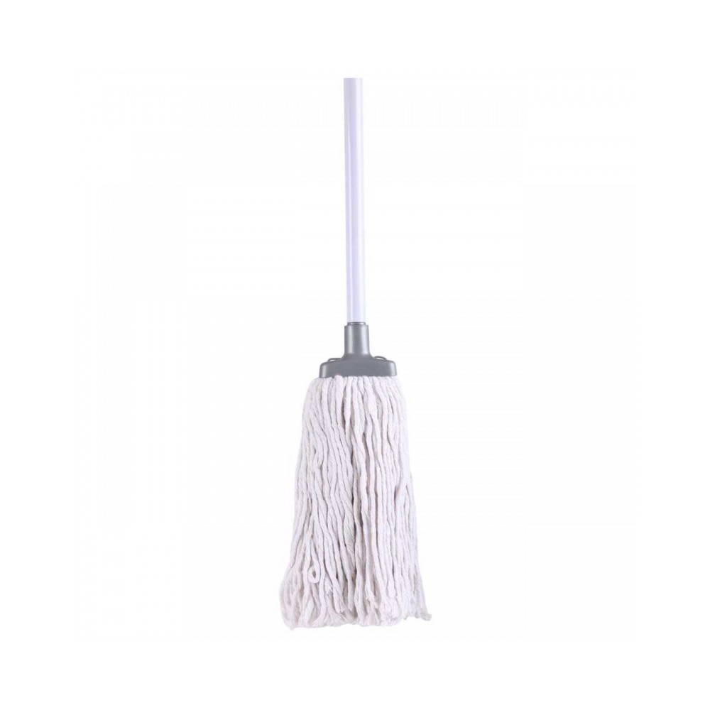 By Case of 12: Cotton Floor Mop with Stick and Plastic Collar