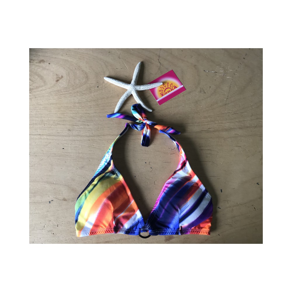 Rainbow stripe Halter ring Bikini Top