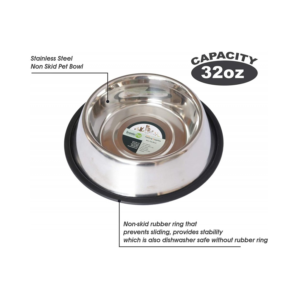 STAINLESS STEEL DOG BOWLS  32oz (Non Skid)