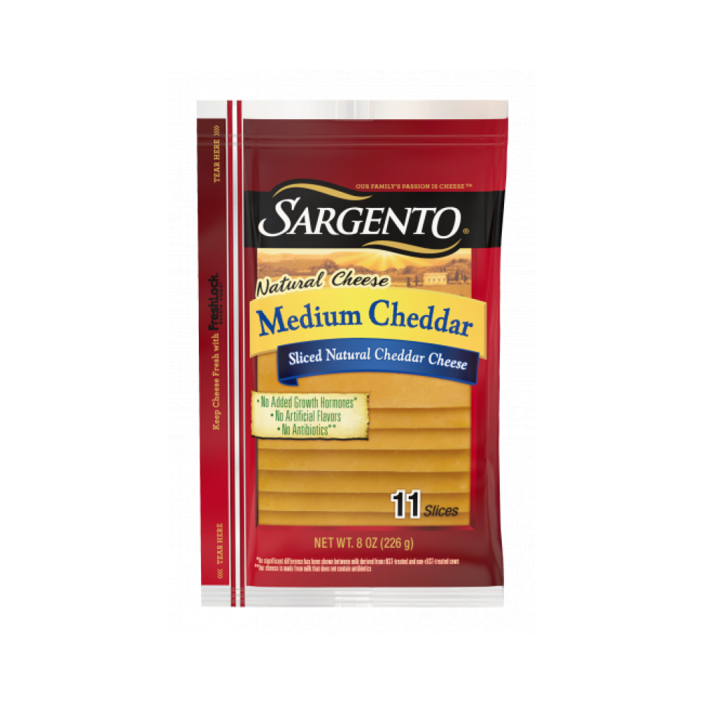 Sargento medium cheddar natural cheese slices 226g